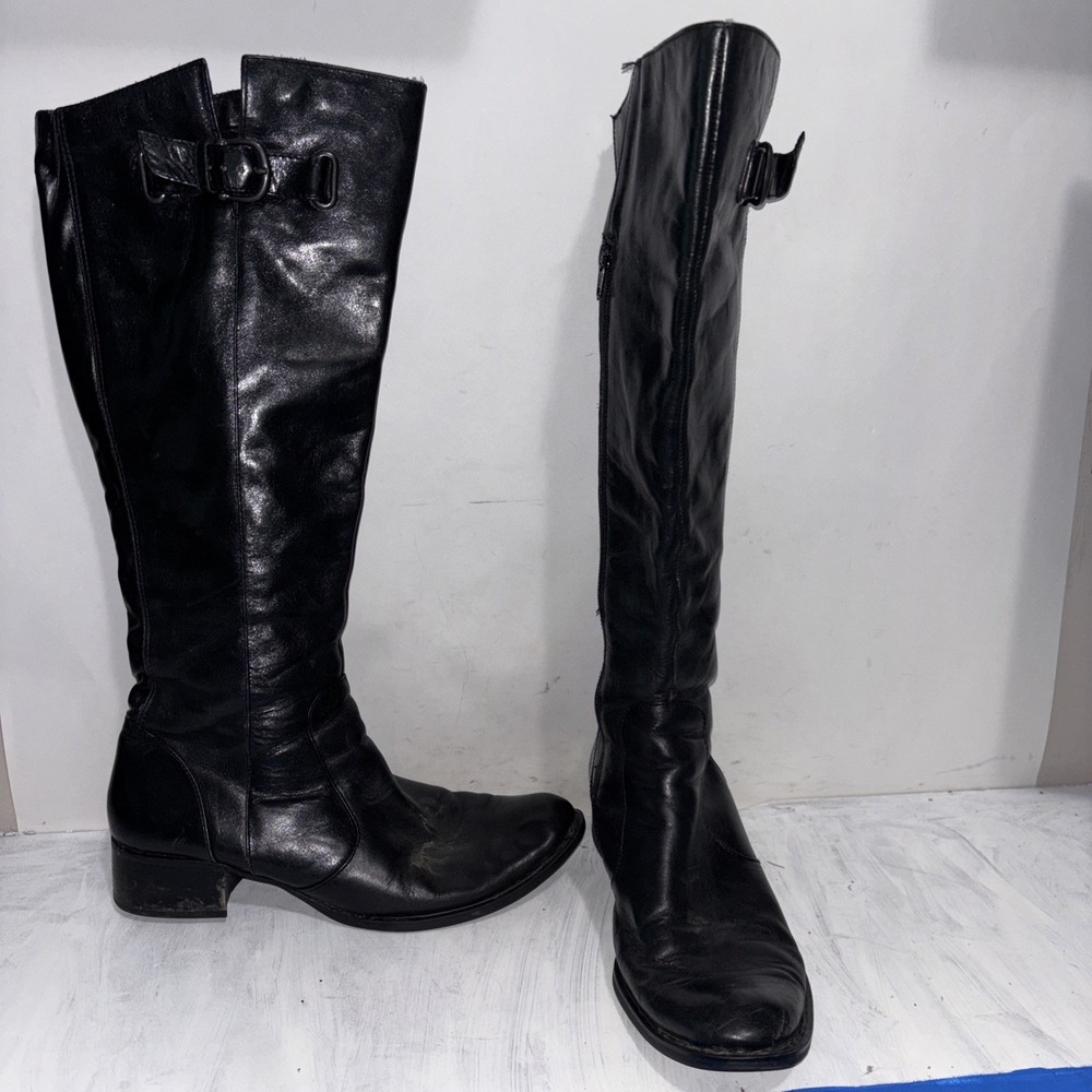 Born Crown Womens Black Leather Knee High Buckle Boots Size 9.5
